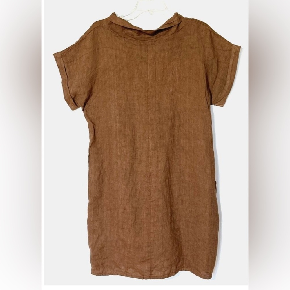 New Meo Meli Brown 100% Linen Pockets Ruched Boho Dress Sz S-
M - Made in Italy - Picture 3 of 7